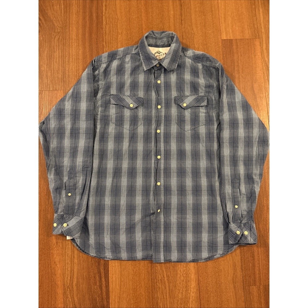 Wrangler Men's Blue Plaid Western Long Sleeve Button Up Shirt Size L